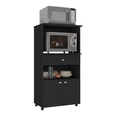 Balcão Multimóveis Multiuso Forno E Microondas Branco Ref. 4060g 2 Portas E 1 Gaveta - Preto Preto
