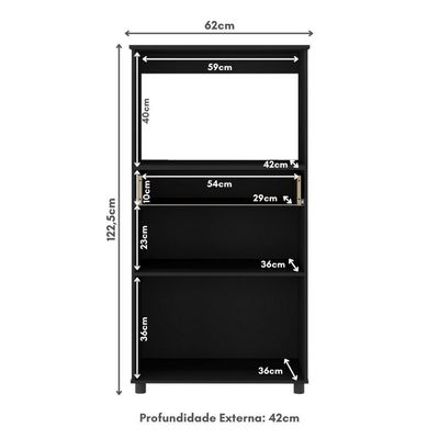 Balcão Multimóveis Multiuso Forno E Microondas Branco Ref. 4060g 2 Portas E 1 Gaveta - Preto Preto