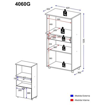 Balcão Multiuso Branco 2 Portas 1 Gaveta Multimóveis