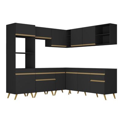 Armário De Cozinha Completa De Canto Veneza Multimóveis V2045 Preto/dourado Preto/dourado