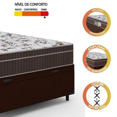 Cama Box Baú Casal Colchão Espuma Orthoface Polar 138x188x66m Marrom - Suporta Até 120kg Por Pessoa