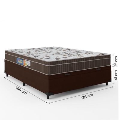 Cama Box Baú Casal Colchão Espuma Orthoface Polar 138x188x66m Marrom - Suporta Até 120kg Por Pessoa