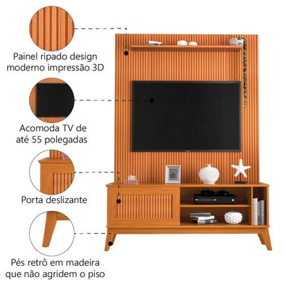 Rack Bancada Aruba Com Painel Para Tv Até 55 Polegadas Egeo Cedro Ripado Impressão 3d Edn Cedro