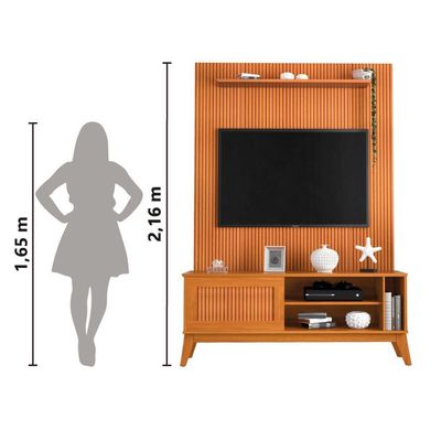 Rack Bancada Aruba Com Painel Para Tv Até 55 Polegadas Egeo Cedro Ripado Impressão 3d Edn Cedro