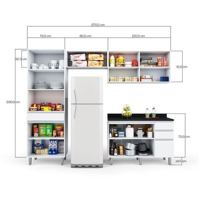 Armário Cozinha Completa Top Class 4 Peças Com Balcão Branco Branco