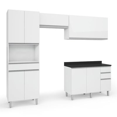 Armário Cozinha Completa Top Class 4 Peças Com Balcão Branco Branco