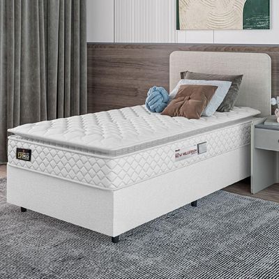 Cama Box Solteiro Colchão Espuma D33 Pillow Top New Millenium 88x188x57cm Branco Hellen – Suporta Até 120 Kg Por Pessoa