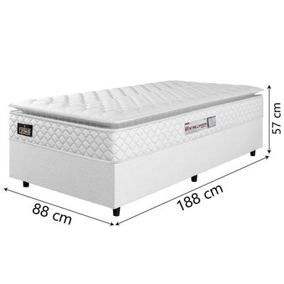 Cama Box Solteiro Colchão Espuma D33 Pillow Top New Millenium 88x188x57cm Branco Hellen – Suporta Até 120 Kg Por Pessoa