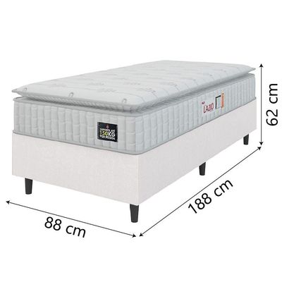 Cama Box Solteiro Colchão Espuma D45 Lazio Pillow Top 88x188x62cm Branco Hellen – Suporta Até 150 Kg Por Pessoa