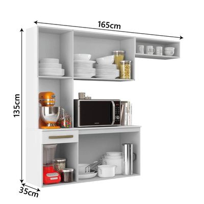 Armário De Cozinha Completa Suspenso Com Balcão 6 Portas 1 Gaveta Belíssima Branco Aramóveis Branco