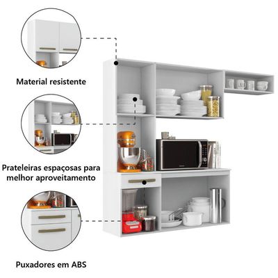 Armário De Cozinha Completa Suspenso Com Balcão 6 Portas 1 Gaveta Belíssima Branco Aramóveis Branco