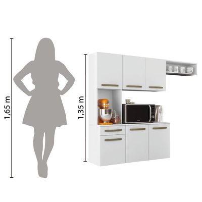 Armário De Cozinha Completa Suspenso Com Balcão 6 Portas 1 Gaveta Belíssima Branco Aramóveis Branco