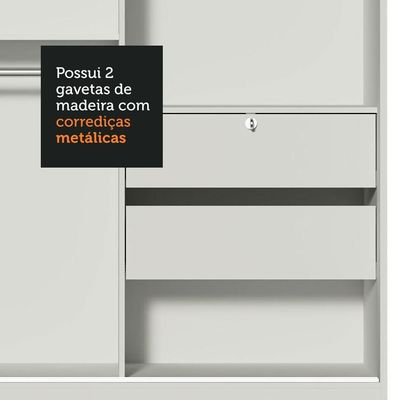 Guarda-roupa 2 Portas De Correr De Espelho Branco Max Madesa Branco