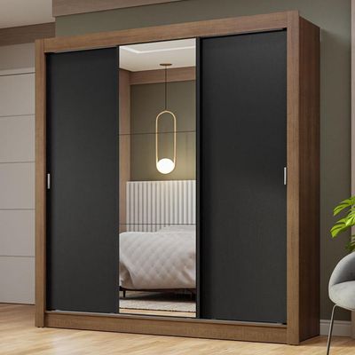 Guarda-roupa Casal 3 Portas Correr Espelho Rustic/preto