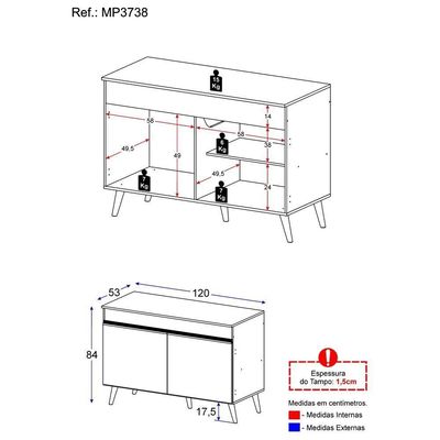 Balcão Cozinha Gabinete Pia 120 Cm Mp3738 Preto