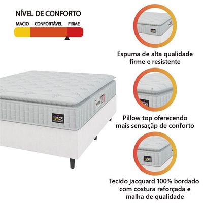 Cama Box Colchão Casal Espuma D33 Vangogh Pillow Top 138x188x67cm Linho Branco Hellen Branco
