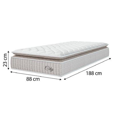Cama Box Colchão Solteiro Molas Ensacadas City Pillow Top 88x188x61cm Branco-Bege Hellen Suporta até 110kg por Pessoa