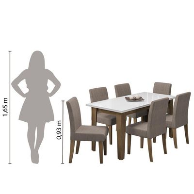 Conjunto De Mesa Sala De Jantar Miami Com 6 Cadeiras Trieste Suede 1,60m Cedro / Off White / Mascavo