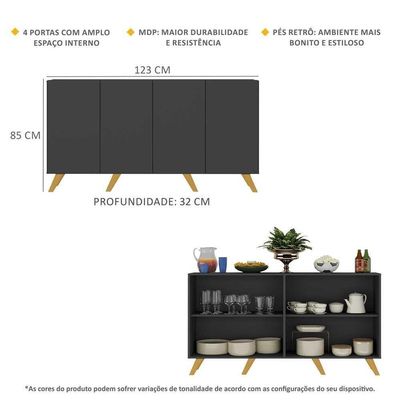 Aparador Buffet 4 Portas Alemanha Br3556 Preto