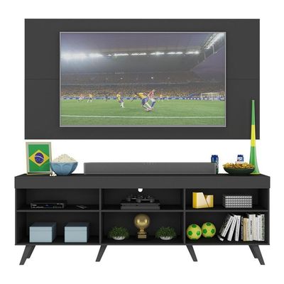 Rack C/ Painel Tv 65" Retrô Holanda Br3133 Preto