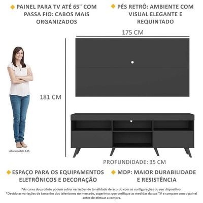 Rack C/ Painel Tv 65" Retrô Holanda Br3133 Preto