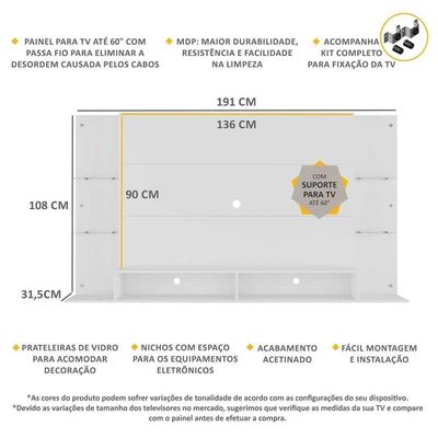 Painel Tv 60" Prateleiras De Vidro Brasil Br3071 Branco