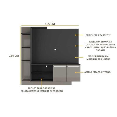 Estante+Painel Tv 55" E França Br2473 Preto/Lacca Fumê