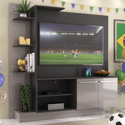 Estante+Painel Tv 55" E França Br2473 Preto/Lacca Fumê