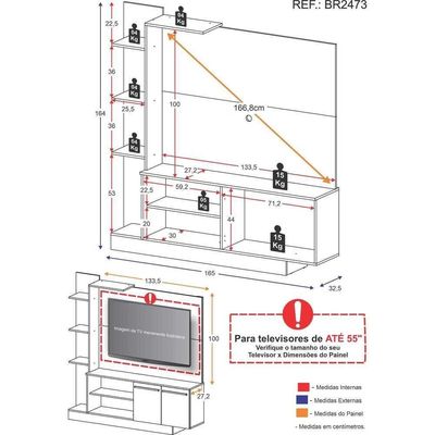 Estante+Painel Tv 55" E França Br2473 Preto/Lacca Fumê
