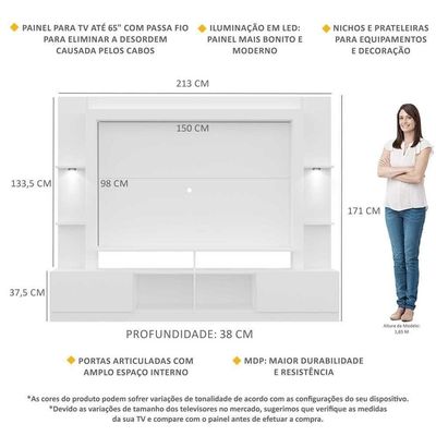Estante Tv 65" Com Leds Berlim Multimóveis V3392 Branca