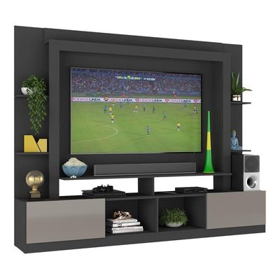 Rack Estante+Painel Tv 65" E Catar Br3395 Preto/lacca Fumê