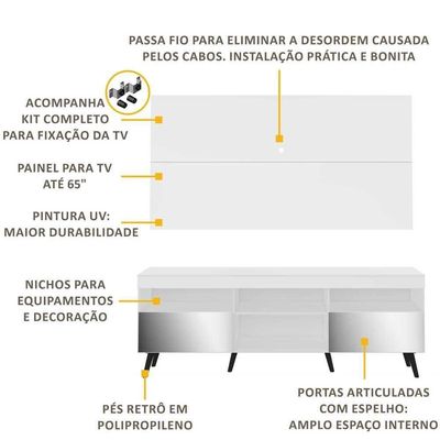 Rack Espelho E Painel Suporte Para Tv Até 65´Fg3142
