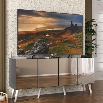 Rack Tv Até 50 Polegadas Retrô Com Espelhos Mp1082 Grafite branco