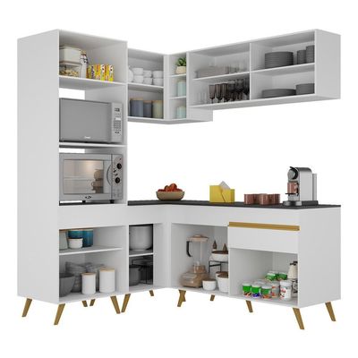 Cozinha Completa De Canto Mp2063 Com Armário E Balcão Branca