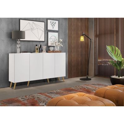 Aparador Buffet Retrô Multimóveis 4 Portas Branco/natural