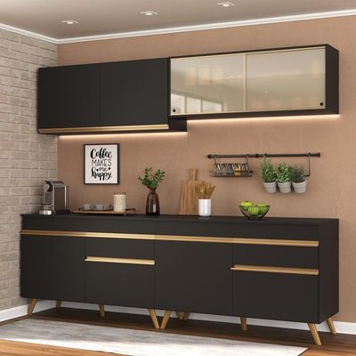 Cozinha Compacta Multimóveis Fg3696 Armário E Balcão Preta