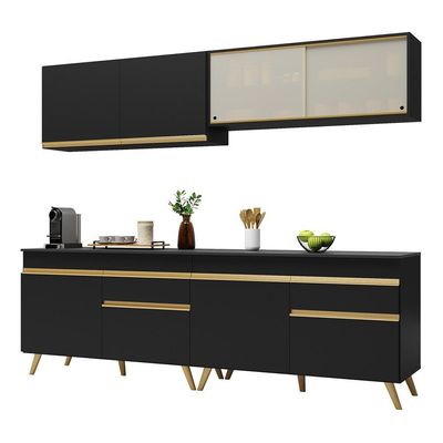 Cozinha Compacta Multimóveis Fg3696 Armário E Balcão Preta