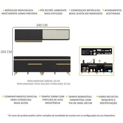 Cozinha Compacta Multimóveis Fg3696 Armário E Balcão Preta