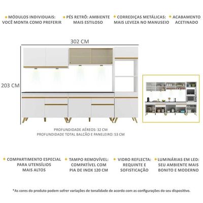 Cozinha Completa 5 Peças Com Leds Mp2014 Veneza Up
