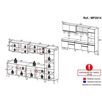 Cozinha Completa 5 Peças Com Leds Mp2014 Veneza Up
