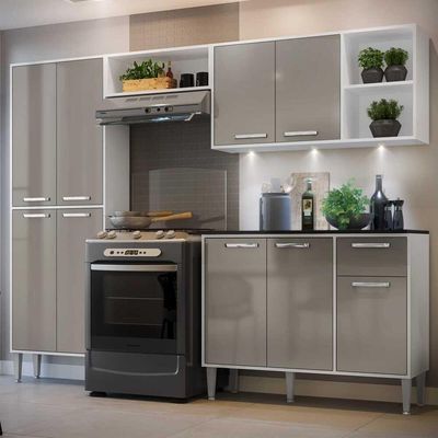 Cozinha Compacta Multimóveis XangaiFg3415 3Leds Branca/lacca