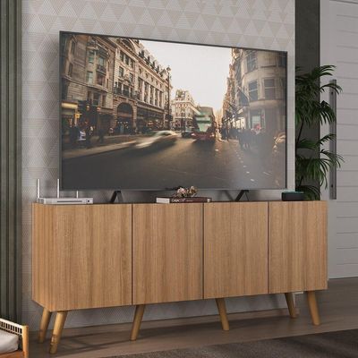 Rack Retrô Para Tv Até 50 Polegadas Com 4 Portas Multimóveis Mp1071 Rustic Natural