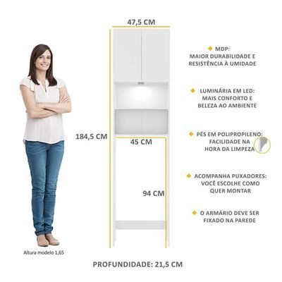 Armário Banheiro C/ Led P/ Vaso Sanitário Multimóveis Branco