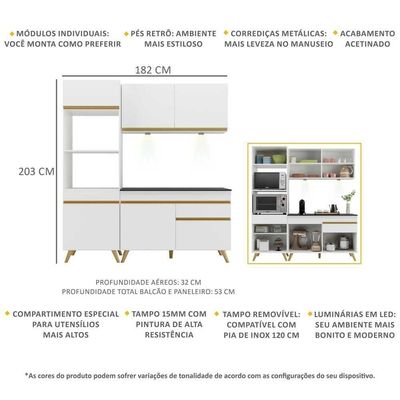 Cozinha Compacta 3 Peças Com Leds Veneza Up Multimóveis
