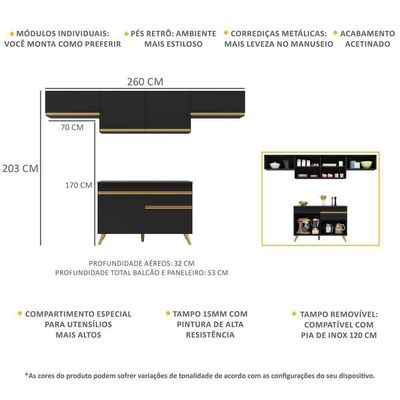 Cozinha Compacta Multimóveis Veneza Gb Fg3697 Preta