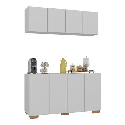 Conjunto Cantinho Do Café Armário E Aparador 4 Portas Multimóveis Mp1085 Branco/natural