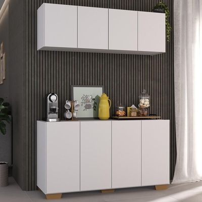 Conjunto Cantinho Do Café Armário E Aparador 4 Portas Multimóveis Mp1085 Branco/natural