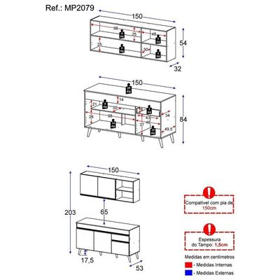 Armário De Cozinha Compacta Multimóveis Mp2079.895 Preto