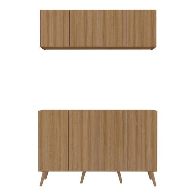 Kit Armário De Cozinha Aéreo E Balcão 4 Portas Retrô Multimóveis Mp2170 Rustic/natural