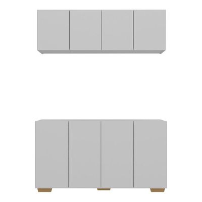 Kit Bar Armário Aéreo Aparador 4 Portas Mp1087 Branco/natural